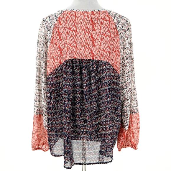 Lucky Brand Top Plus Size 2X Red Black White Sheer Chiffon Blouse Casual Career - Picture 2 of 16